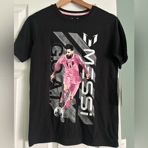 Messi Kids' Short Sleeve Black Tee with Pink Player Graphic